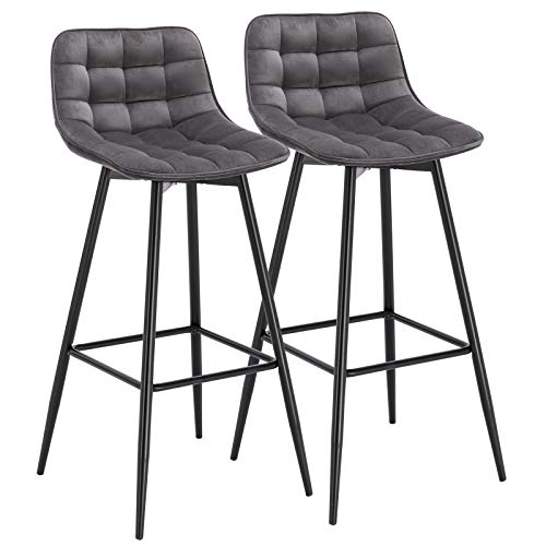 WOLTU, WOLTU Bar Stools Set of 2 PCS Soft Velvet Seat Bar Chairs Breakfast Kitchen Counter Chairs Metal Legs Barstools Dark Grey High Stools