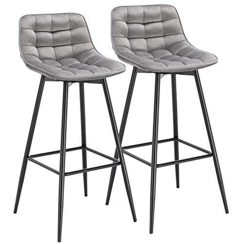 WOLTU, WOLTU Bar Stools Set of 2 PCS Soft Velvet Seat Bar Chairs Breakfast Kitchen Counter Chairs Metal Legs Barstools Light Grey High Stools