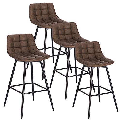 WOLTU, WOLTU Bar Stools Set of 4 PCS Soft Faux Leather Seat Bar Chairs Breakfast Counter Kitchen Chairs Metal Legs Barstools Brown High