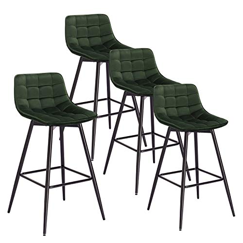 WOLTU, WOLTU Bar Stools Set of 4 PCS Soft Velvet Seat Bar Chairs Breakfast Kitchen Counter Chairs Metal Legs Barstools Dark Green High Stools
