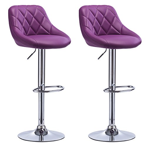 WOLTU, WOLTU Bar Stools Violet Bar Chairs Breakfast Dining Stools for Kitchen Island Counter Bar Stools Set of 2 pcs Leatherette Exterior, Adjustable