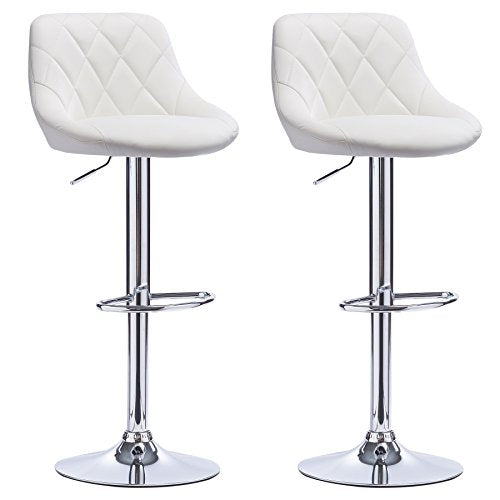 WOLTU, WOLTU Bar Stools White Bar Chairs Breakfast Dining Stools for Kitchen Island Counter Bar Stools Set of 2 pcs Leatherette Exterior, Adjustable
