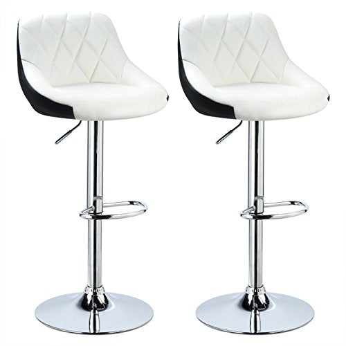 WOLTU, WOLTU Bar Stools White+Black Bar Chairs Breakfast Dining Stools for Kitchen Island Counter Bar Stools Set of 2 pcs Leatherette Exterior