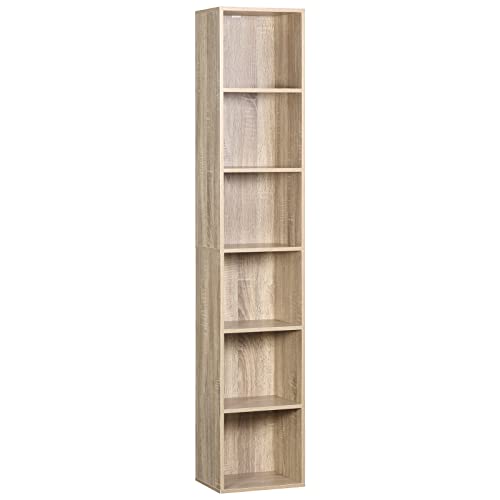 WOLTU, WOLTU Bookcase Wooden, Oak Book Shelf 6 Storage Cubes Unit, Tall Freestanding Bookcases for Living Room, Bedroom SK003hei6