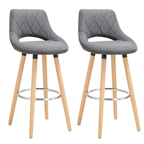 WOLTU, WOLTU Breakfast Kitchen Counter Bar Stools Set of 2 pcs Linen Seat Bar Chairs Wood Legs Barstools Dark Grey High Stools