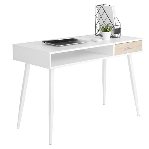WOLTU, WOLTU Computer Desk White Office Desk Workstation a Drawer & an Open compartment for Ample Storage Study Writing Desk Computer