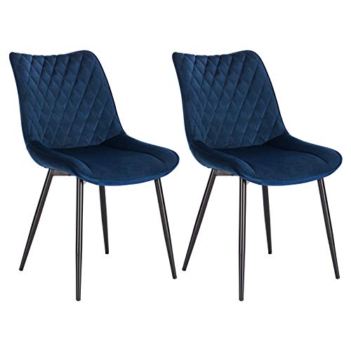 WOLTU, WOLTU Dining Chairs Set of 2 pcs Kitchen Counter Chairs Lounge Leisure Living Room Corner Chairs Blue Velvet Reception Chairs