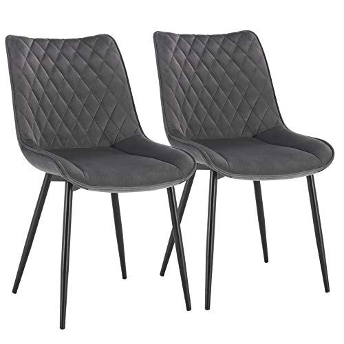 WOLTU, WOLTU Dining Chairs Set of 2 pcs Kitchen Counter Chairs Lounge Leisure Living Room Corner Chairs Dark Grey Velvet Reception Chairs