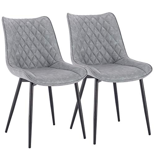 WOLTU, WOLTU Dining Chairs Set of 2 pcs Kitchen Counter Chairs Lounge Leisure Living Room Corner Chairs Grey Leatherette Reception Chairs