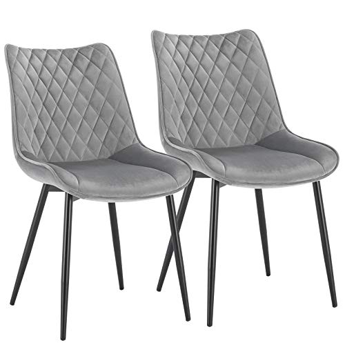 WOLTU, WOLTU Dining Chairs Set of 2 pcs Kitchen Counter Chairs Lounge Leisure Living Room Corner Chairs Light Grey Velvet Reception Chairs
