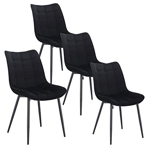 WOLTU, WOLTU Dining Chairs Set of 4 pcs Kitchen Counter Chairs Lounge Leisure Living Room Corner Chairs Black Velvet Reception Chairs