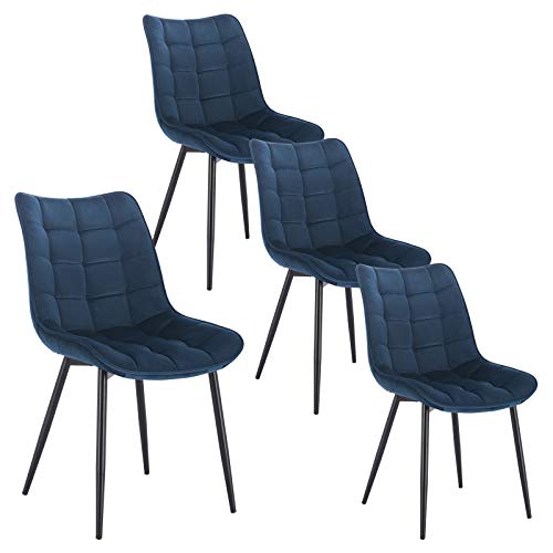 WOLTU, WOLTU Dining Chairs Set of 4 pcs Kitchen Counter Chairs Lounge Leisure Living Room Corner Chairs Blue Velvet Reception Chairs