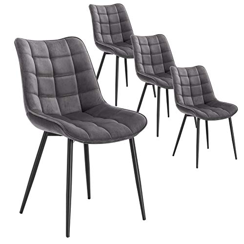 WOLTU, WOLTU Dining Chairs Set of 4 pcs Kitchen Counter Chairs Lounge Leisure Living Room Corner Chairs Dark Grey Velvet Reception Chairs