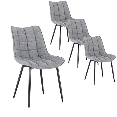 WOLTU, WOLTU Dining Chairs Set of 4 pcs Kitchen Counter Chairs Lounge Leisure Living Room Corner Chairs Grey Faux Leather Reception Chairs