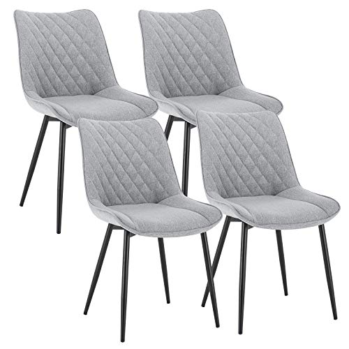 WOLTU, WOLTU Dining Chairs Set of 4 pcs Kitchen Counter Chairs Lounge Leisure Living Room Corner Chairs Light Grey Linen Reception Chairs