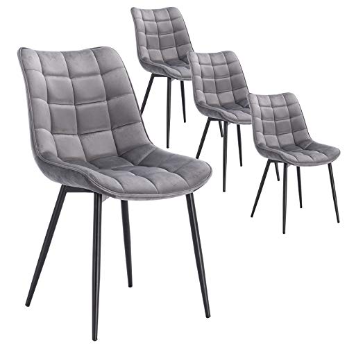 WOLTU, WOLTU Dining Chairs Set of 4 pcs Kitchen Counter Chairs Lounge Leisure Living Room Corner Chairs Light Grey Velvet Reception Chairs