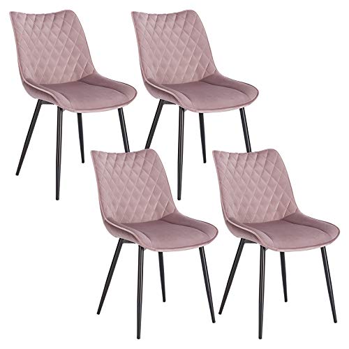 WOLTU, WOLTU Dining Chairs Set of 4 pcs Kitchen Counter Chairs Lounge Leisure Living Room Corner Chairs Pink Velvet Reception Chairs