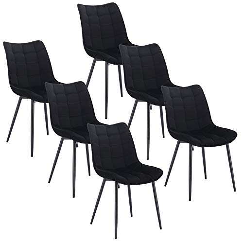 WOLTU, WOLTU Dining Chairs Set of 6 pcs Kitchen Counter Chairs Lounge Leisure Living Room Corner Chairs Black Velvet Reception Chairs