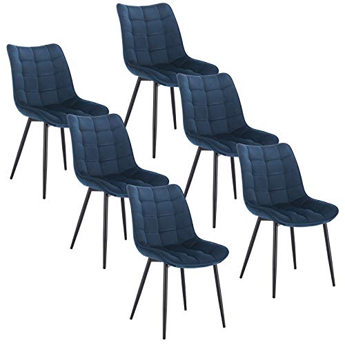 WOLTU, WOLTU Dining Chairs Set of 6 pcs Kitchen Counter Chairs Lounge Leisure Living Room Corner Chairs Blue Velvet Reception Chairs