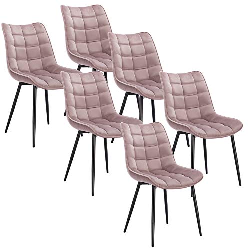 WOLTU, WOLTU Dining Chairs Set of 6 pcs Kitchen Counter Chairs Lounge Leisure Living Room Corner Chairs Dark Pink Velvet Reception Chairs