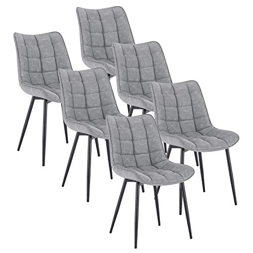 WOLTU, WOLTU Dining Chairs Set of 6 pcs Kitchen Counter Chairs Lounge Leisure Living Room Corner Chairs Grey Faux Leather Reception Chairs