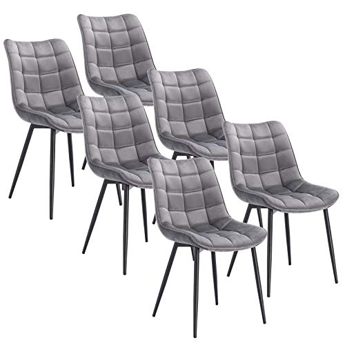 WOLTU, WOLTU Dining Chairs Set of 6 pcs Kitchen Counter Chairs Lounge Leisure Living Room Corner Chairs Light Grey Velvet Reception Chairs