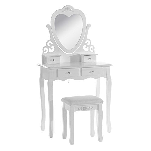 WOLTU, WOLTU Dressing Table,Wood Dressing Table with Chair and Mirror, Bedroom Furniture for Girls, 4 Drawers White Makeup Desk