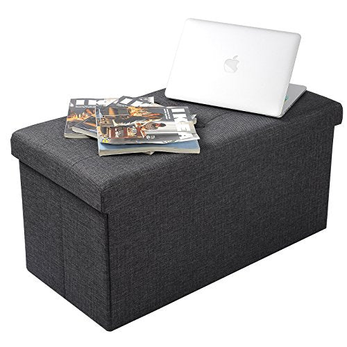 WOLTU, WOLTU Foldable Storage Ottoman Chair Stool Grey Upholstered Footstool Linen Dressing Table Stool Pouf Couch Stool Removable Cover, 76x37.5x38cm