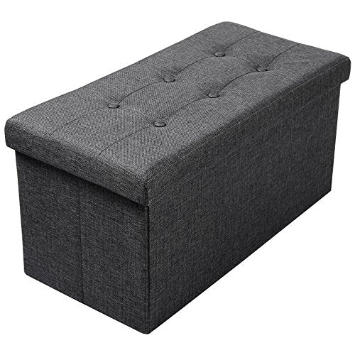 WOLTU, WOLTU Foldable Storage Ottoman Chair Stool Grey Upholstered Footstool Linen Dressing Table Stool Pouf Couch Stool Removable Cover, 76x37.5x38cm