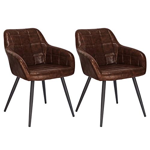 WOLTU, WOLTU Kitchen Dining Chairs Dark Brown Set of 2 pcs Counter Lounge Living Room Chairs Faux Leather,Armchairs with Backrests and Metal Legs BH245dbr-2