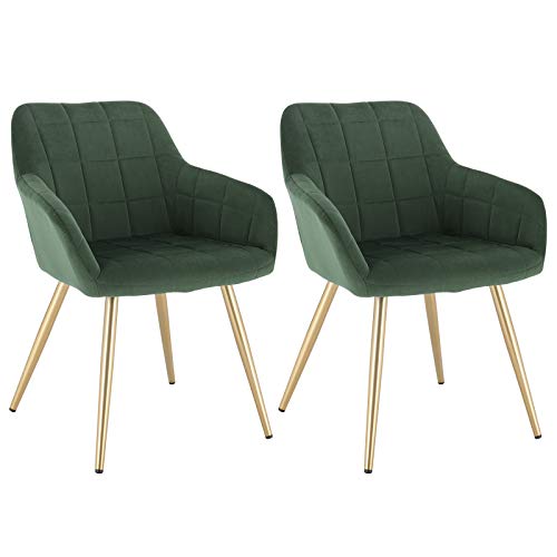 WOLTU, WOLTU Kitchen Dining Chairs Dark Green/Golden Set of 2 pcs Counter Lounge Living Room Chairs Velvet,Armchairs with Backrests and Metal Legs BH232dgn-2