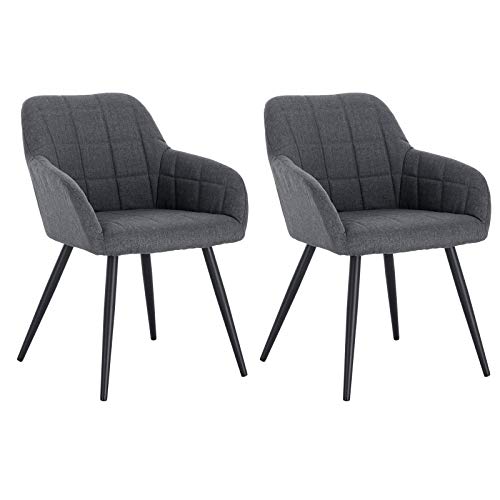 WOLTU, WOLTU Kitchen Dining Chairs Dark Grey Set of 2 pcs Counter Lounge Living Room Chairs Linen,Armchairs with Backrests and Metal Legs BH107dgr-2