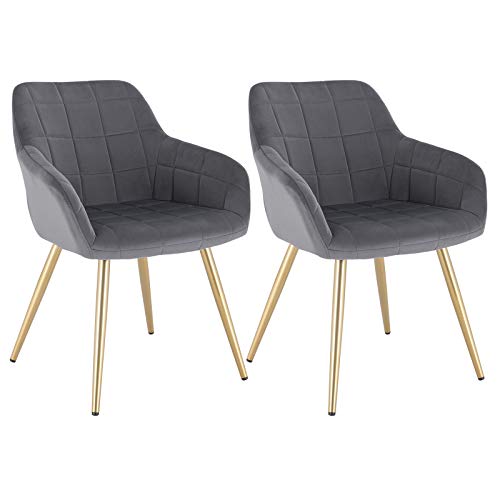 WOLTU, WOLTU Kitchen Dining Chairs Dark Grey/Golden Set of 2 pcs Counter Lounge Living Room Chairs Velvet,Armchairs with Backrests and Metal Legs BH232dgr-2
