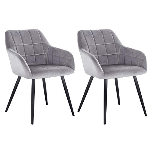 WOLTU, WOLTU Kitchen Dining Chairs Grey Set of 2 pcs Counter Lounge Living Room Chairs Velvet,Armchairs with Backrests and Metal Legs BH93gr-2