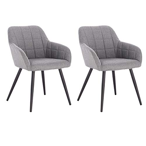 WOLTU, WOLTU Kitchen Dining Chairs Light Grey Set of 2 pcs Counter Lounge Living Room Chairs Linen,Armchairs with Backrests and Metal Legs BH107hgr-2