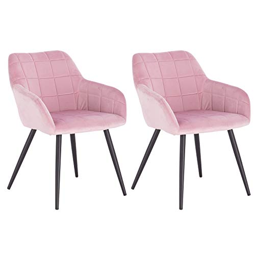 WOLTU, WOLTU Kitchen Dining Chairs Pink Set of 2 pcs Counter Lounge Living Room Chairs Velvet,Armchairs with Backrests and Metal Legs BH93rs-2