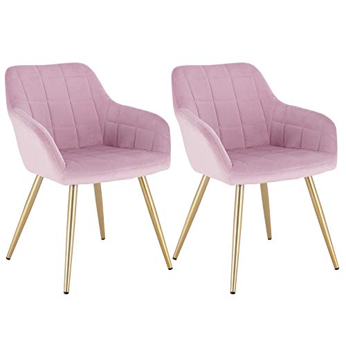 WOLTU, WOLTU Kitchen Dining Chairs Pink/Golden Set of 2 pcs Counter Lounge Living Room Chairs Velvet,Armchairs with Backrests and Metal Legs BH232rs-2