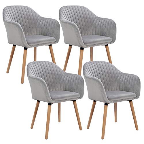 WOLTU, WOLTU Light Grey Kitchen Dining Chairs Set of 4 PCS Upholstered Counter Lounge Living Room Corner Chairs with Arms & Backrest Solid