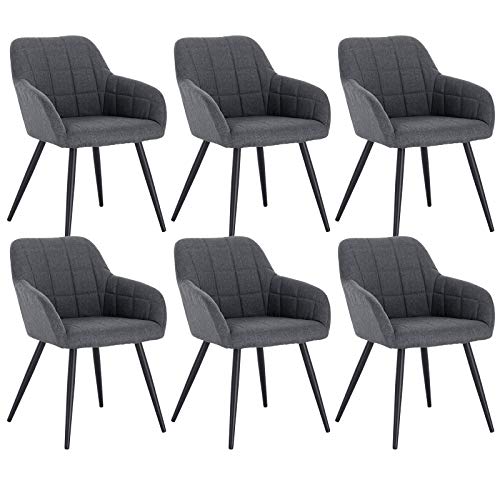 WOLTU, WOLTU Linen Kitchen Dining chairs set of 6 Dark Grey, Armchairs Lounge Corner chairs with Metal Legs for home office Living Room