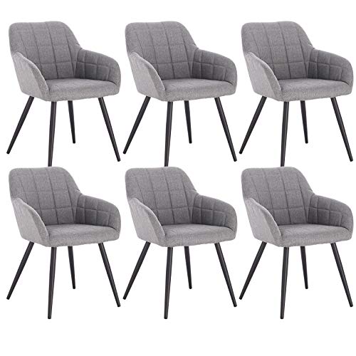 WOLTU, WOLTU Linen Kitchen Dining chairs set of 6 Light Grey, Armchairs Lounge Corner chairs with Metal Legs for home office Living Room