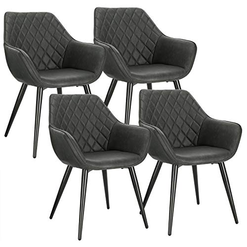 WOLTU, WOLTU Set of 4 x Dining Chairs Anthracite Kitchen Side Dining Chairs Upholstered Faux Leather Seat for Counter Lounge Living Room Corner