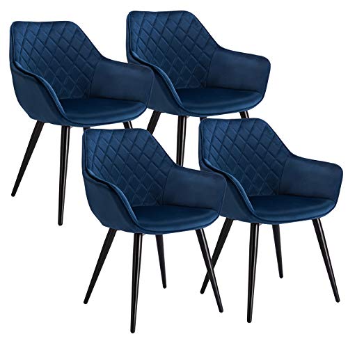 WOLTU, WOLTU Set of 4 x Dining Chairs Blue Kitchen Side Dining Chairs Upholstered Velvet Seat for Counter Lounge Living Room Corner