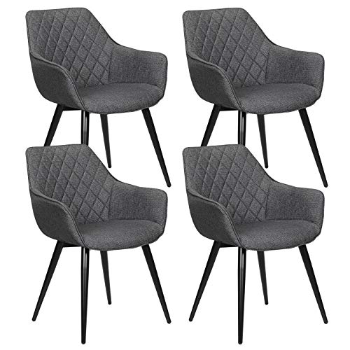 WOLTU, WOLTU Set of 4 x Dining Chairs Dark Grey Kitchen Side Dining Chairs Upholstered Linen Seat for Counter Lounge Living Room Corner