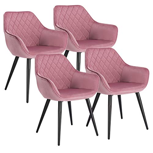 WOLTU, WOLTU Set of 4 x Dining Chairs Pink Kitchen Side Dining Chairs Upholstered Velvet Seat for Counter Lounge Living Room Corner