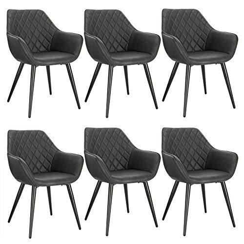WOLTU, WOLTU Set of 6 x Dining Chairs Anthracite Kitchen Side Dining Chairs Faux Leather Seat for Counter Lounge Living Room Corner Accent