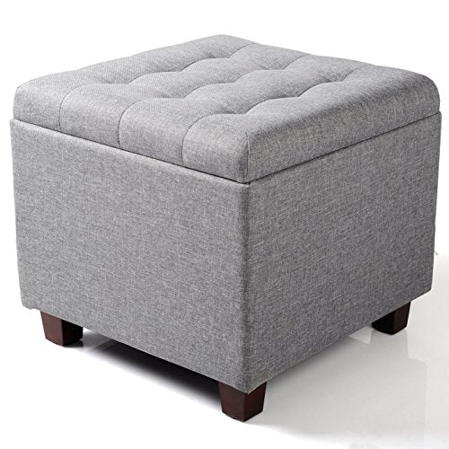 WOLTU, WOLTU Storage Ottoman Chair Stool Light Grey Upholstered Footstool Linen Square Pouffe Chair Multifunction with Removable Cover