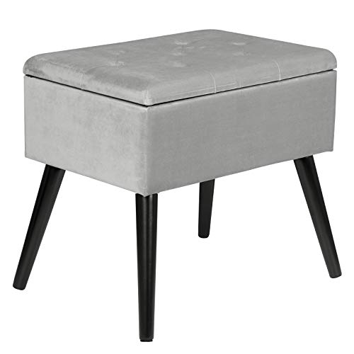 WOLTU, WOLTU Storage Ottoman Chair Stool Light Grey Upholstered Footstool Velvet Bench Dressing Table Stool Pouf Couch Stool Wood Legs