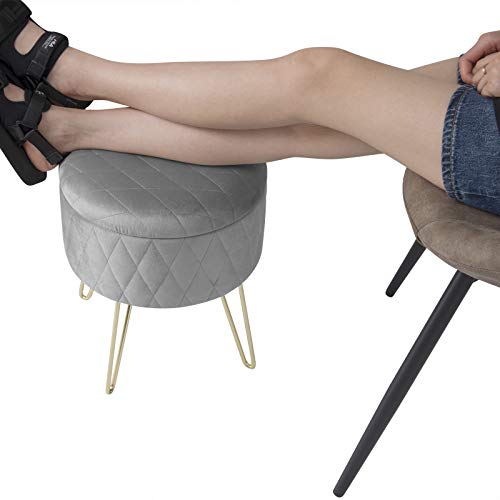 WOLTU, WOLTU Storage Ottoman Chair Stool Light Grey Upholstered Footstool Velvet Dressing Table Stool Pouf Couch Stool Hairpin Golden Steel Legs