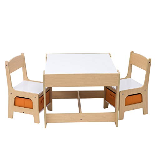 WOLTU, WOLTU Table with 2 Chairs Wooden Kids' Children's Desk Stools Set for Preschoolers Boys and Girls Activity Build & Play Table Chair White Set SG002