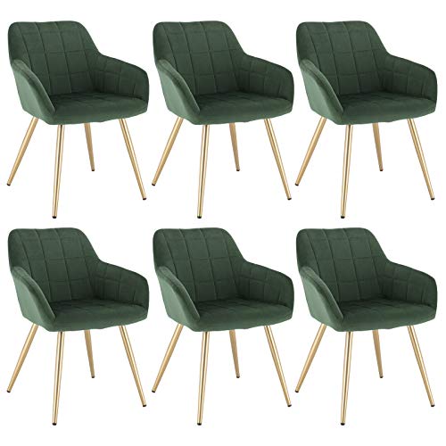 WOLTU, WOLTU Velvet Kitchen Dining chairs set of 6 Dark Green/Golden, Armchairs Lounge Corner chairs with Metal Legs for home office Living